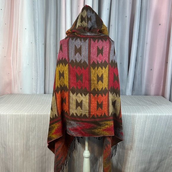 Toggle Pashmina Fringe Poncho Hoodies Hooded Cloak Shawl - Picture 4 of 9